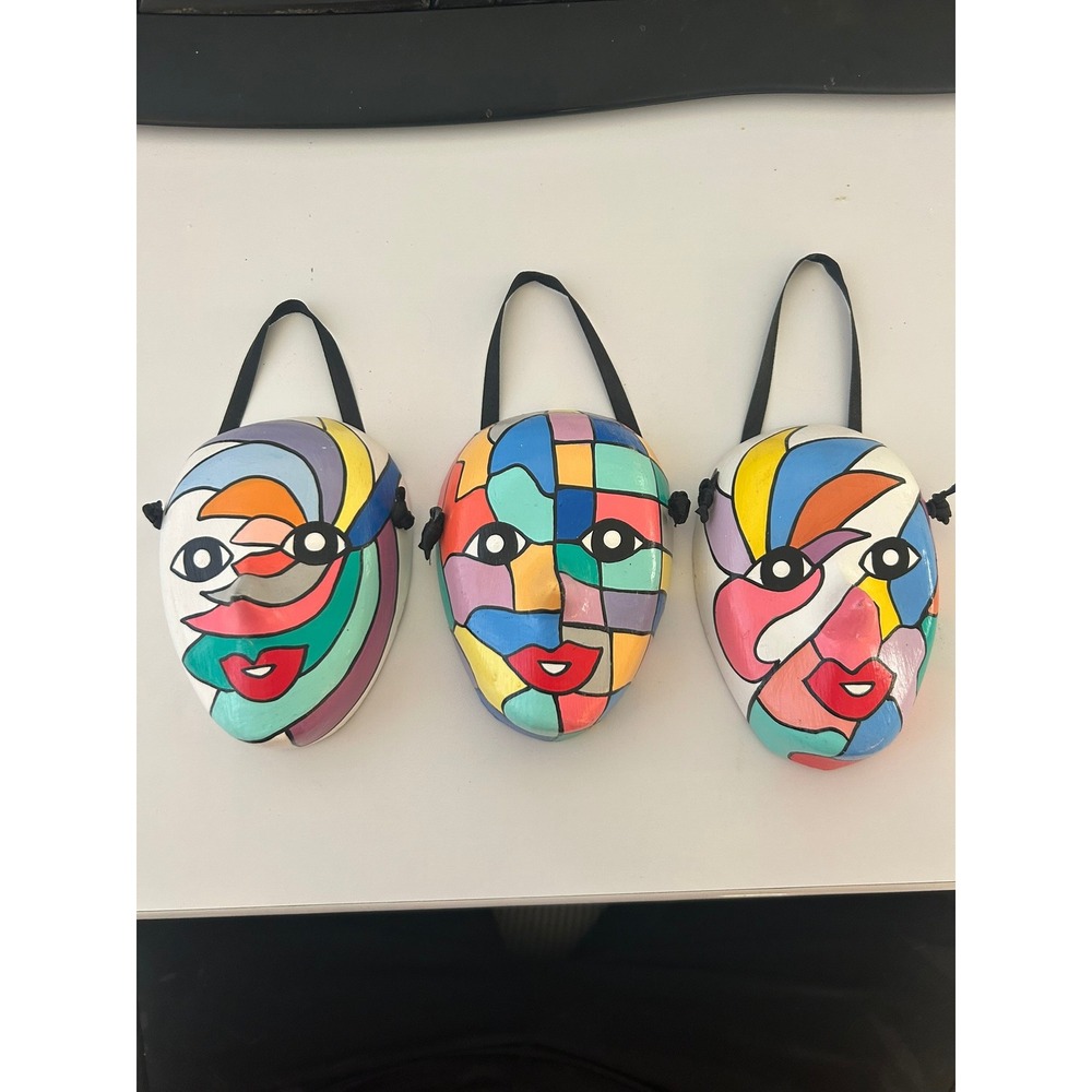 Josete Silva Brazilian Folk Art Masks Set of 3 Hand Painted Bezerros PE Brazil